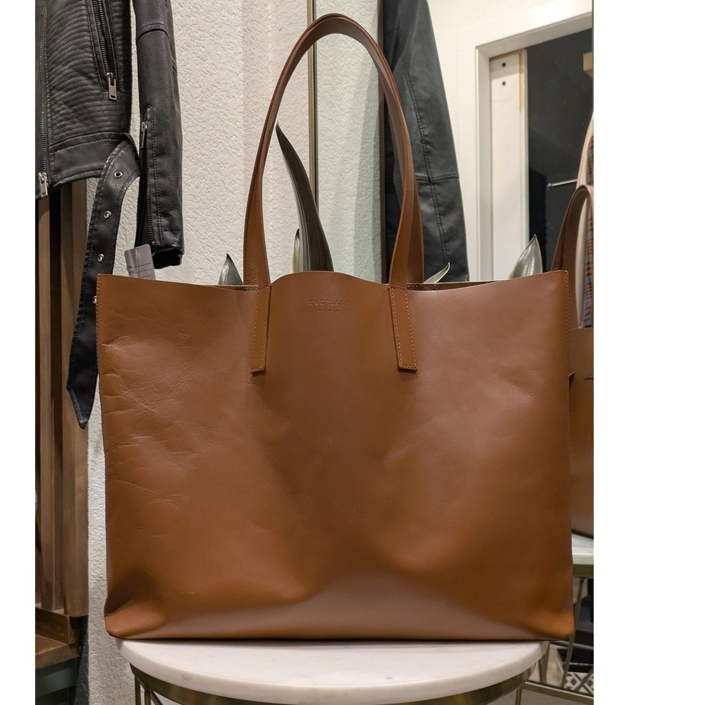 Everlane The Day Market Tote Bag Lg Cognac Brown‎ Italian Leather Minimalist